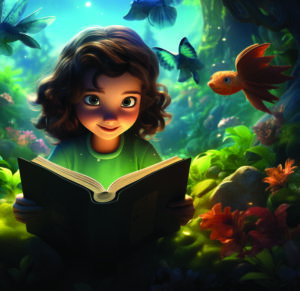 graphic image of a girl reading under water 